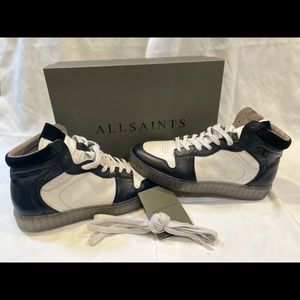 *NEW* AllSaints Davian High Top Leather Sneakers. Black/White, Rubber sole.
